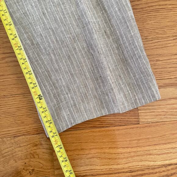 Theory Clean Cropped Linen Pants Womens 12 Tan Striped Career Chic Minimalist - Picture 10 of 10
